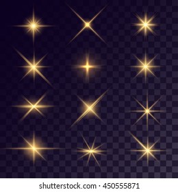 Vector starlight effects. Golden flares on transparent background. Release clipping mask for work.