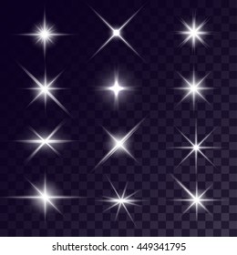 Vector starlights effects. White flares on transparent background. Release clipping mask for work.