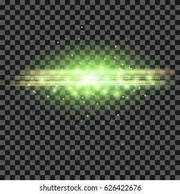 Vector Starry Light Background. Green Glowing Lines. Speed Motion Effect. Sparkle Glitter Trail