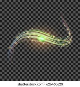 Vector Starry Light Background. Green Glowing Lines. Speed Motion Effect. Sparkle Glitter Trail