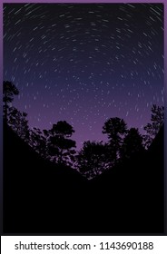 Vector Starry Night Poster. Rotation of the Earth Time Lapse Effect