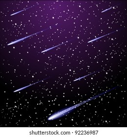 Vector starry night sky with meteor shower
