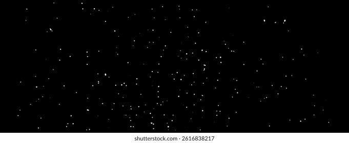 Vector starry night sky. Star texture background. Milky Way stars and planets on black sky bg. Abstract galaxy banner. Astronomy or astrology banner bg. Tiny white speckles. Grungy snowfall texture
