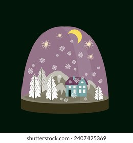 Vector - starry sky in a glass globe, illustration.