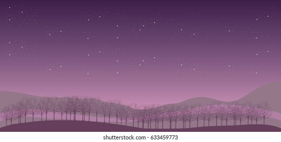 Vector , starry sky over hills, forest and fields
nature landscape
