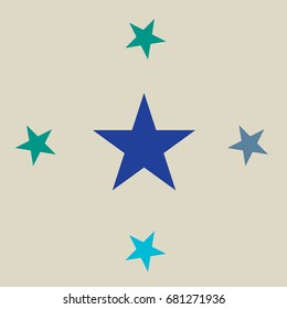 Vector stars background. Retro fabric design, children's or jeans denim fashion pattern. Red, blue, turquoise stars on a beige or ocher background. American identity colours, cowboy style.