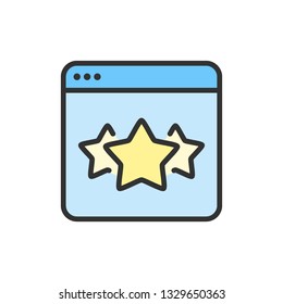 Vector stars in browser, best choice website, feedback flat color line icon.