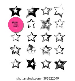 Vector stars. Stars brush strokes collection. Hand drawn texture.
