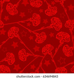 Vector stars and carnations red background, holiday 23 february pattern and 9 may victory day. Eps-8.