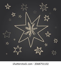 Vector stars for christmas on grey background. 
Hand drawn illustration.