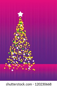 Vector stars Christmas tree with purple shine background