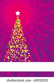 Vector stars Christmas tree with purple shine background