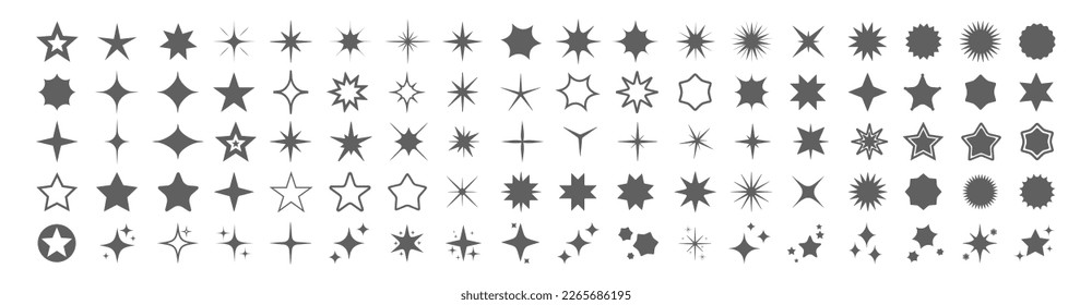 Vector stars collection. Black star icons in simple flat style. Sparkle shapes for celebrations, greeting cards. Isolated design elements