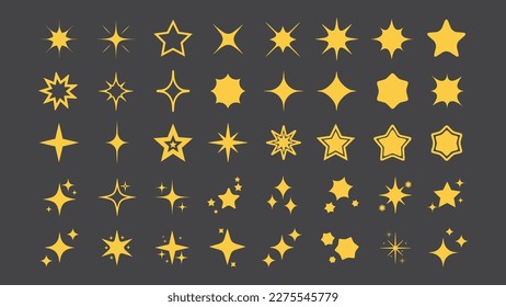 Colección de estrellas vectoras. Iconos de estrellas amarillas en un sencillo estilo plano. Formas de espuma para celebraciones, tarjetas de felicitación. Elementos de diseño aislados