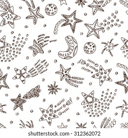 Vector Stars and Comets doodle seamless pattern