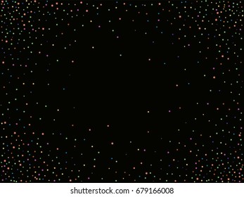 Vector stars confetti in vintage retro colors on black. Space, galaxy frame. Christmas, new year, birthday celebration. Party or carnival background. Elegant glamour festive glitter sparkle design.