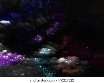 Vector Stars and galaxy space sky night with stars background. Elements of this image furnished by NASA. Colorful space nebula