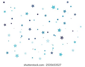 Vector stars glow. Various stars in cool blue shades fly away on a clean white background, creating a feeling of lightness and freshness. Each star adds dynamics and airiness.