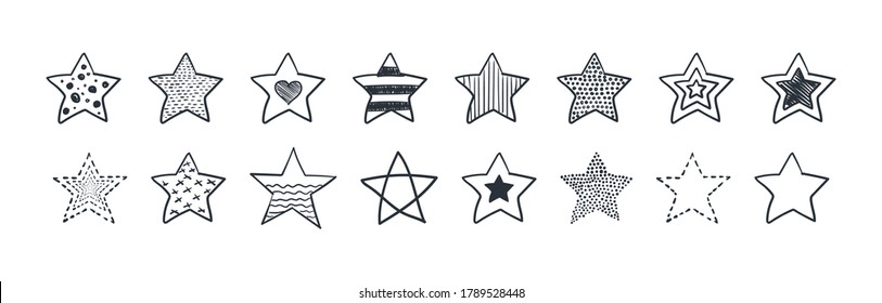 Estrellas vectoriales. Estrellas dibujadas a mano. Ilustración del vector