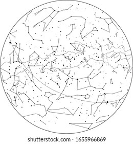 Vector Stars And Planets Map, Astronomy Sky Map