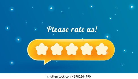 Vector stars rating. Banner for customer evaluation or poll. Five stars review. Product rating or customer satisfaction. Speech bubble with five stars.