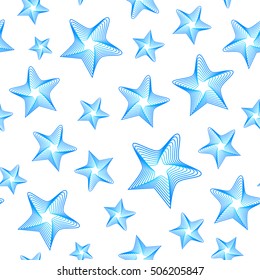 Vector stars seamless pattern.
Blue stars with a various size on a white background.