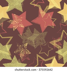 Vector Stars Seamless Pattern . repeating Texture with Grunge Elements . Vintage illustration. Retro Background .