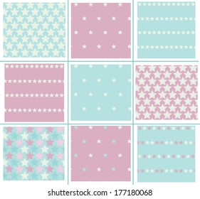 Vector stars seamless patterns, blurred, soft effect.