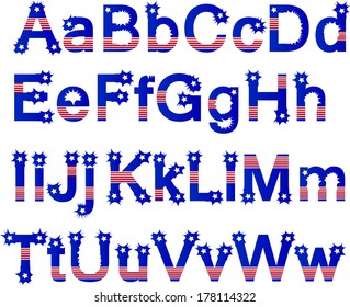 vector - Stars & Stripes Alphabet. Original design, mix & match in red, white & blue. For Fourth of July, summer picnics, reunions, patriotic celebrations.