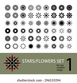 Vector stars/flowers set, for any creative use. No. 1.