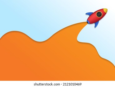 Concepto de negocio de Vector Start. plantilla de lanzamiento de cohetes en estilo 3d