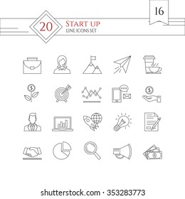 Vector Start Up flat minimalistic line icon set