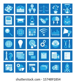 vector startup business management blue color flat icons