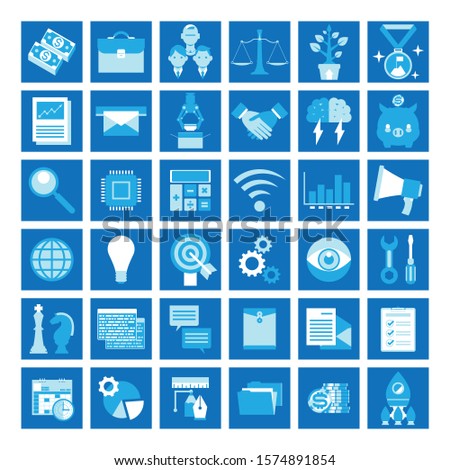 vector startup business management blue color flat icons