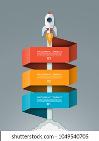 Vector startup infographics. Starting space rocket with 3 options banner. Can be used for graph, diagram, chart, business or education concept.