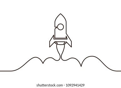 Vector startup. One line style rocket illustration