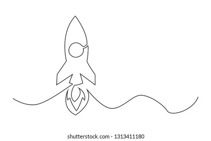 Vector startup. One line style rocket illustration 