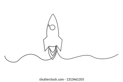 Vector startup. One line style rocket illustration 