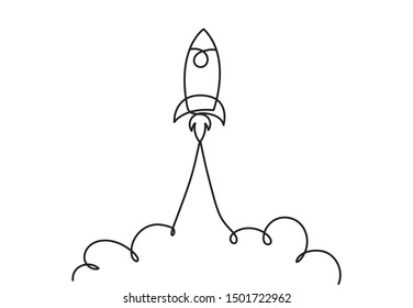 Vector startup. One line style rocket illustration 
