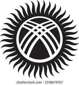 Escudo de armas monocromo del estado del vector de la República de Kirguistán. Señal nacional negra de Kyzgyz. Orgullo y símbolo del estado. Sol y shanyrak.