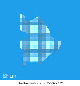 Vector The State of Shan map silhouette dotted on blue background