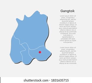 Mapa de la India del país de Sikkim, estado vectorial, con la capital Gangtok aislada en segundo plano. Estado, región, territorio, departamento para su informe, infografía, telón de fondo, concepto de negocio.
