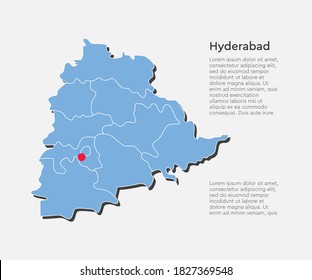 Vector state Telangana country India map with capital Hyderabad isolated on background. State, region, territory, department for your report, infographic, backdrop, business concept.