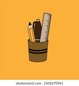 vector stationery in a cup-shaped container