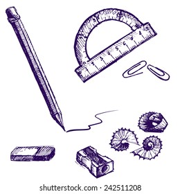 Vector stationery hand drawn pen sketch