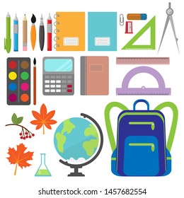 vector stationery icons collection in flat cartoon simple style