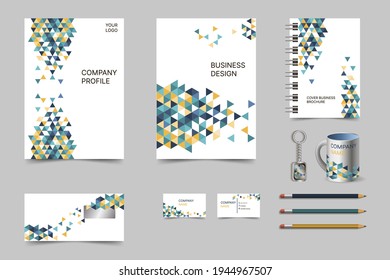 Vector stationery mockup set. Corporate identity of premium branding. Template for business or financial company. A4 letter, business card and envelope