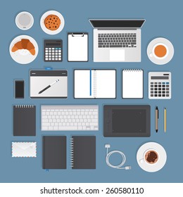 Vector stationery objects. Semi realistic stuff typical for graphic studio or office. 