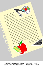 Vector : Stationery on lined paper on white background