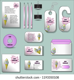 Vector Stationery set for Ice cream cafe